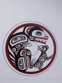 Haida Bear and Cub in Den by Clarence Mills Haida Artist 6"x9" art card