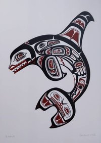 Skaana Haida Killer Whale by Clarence Mills Haida Artist 6"x9" art card