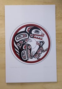 Haida Bear and Cub in Den by Clarence Mills Haida Artist 6"x9" art card