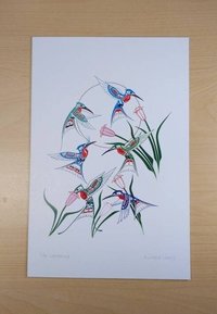 Hummingbirds The Gathering by Richard Shorty Northern Tutchone Yukon Artist 6"x9" Art Card