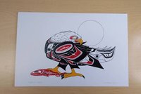 Eagle and Salmon by Richard Shorty Northern Tutchone Yukon Artist 6"x9" Art Card No. 7660