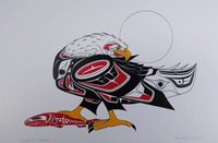 Eagle and Salmon by Richard Shorty Northern Tutchone Yukon Artist 6"x9" Art Card No. 7660
