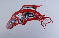 Salmon by Richard Shorty Northern Tutchone Yukon Artist 6"x9" Art Card