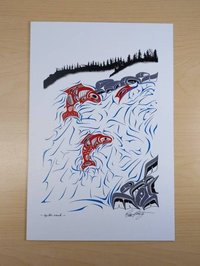 Up the Creek Salmon by Richard Shorty Northern Tutchone Yukon Artist 6"x9" Art Card
