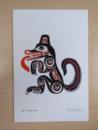 Godji Haida Wolf by Bill Reid Haida Artist 6"x9" Art Card