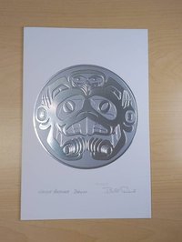 Haida Beaver Drum by Bill Reid Haida Artist 6"x9" Silver Embossed Art Card