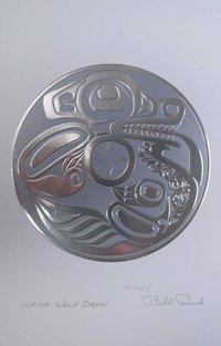 Haida Wolf Drum by Bill Reid Haida Artist 6"x9" Silver Embossed Art Card