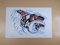 New Life - Killer Whale and Young by Richard Shorty Northern Tutchone Yukon Artist 6"x9" Art Card