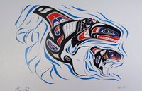New Life - Killer Whale and Young by Richard Shorty Northern Tutchone Yukon Artist 6"x9" Art Card