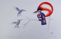 Hummingbird and King Fisher by Richard Shorty Northern Tutchone Yukon Artist 6"x9" Art Card