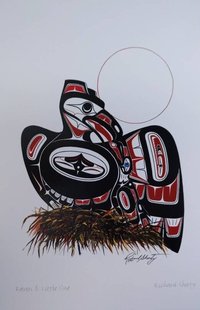 Raven and Little One by Richard Shorty Northern Tutchone Yukon Artist 6"x9" Art Card