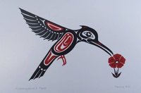 Hummingbird and Flower by Pauline Bull Salish Artist 6"x9" Art Card