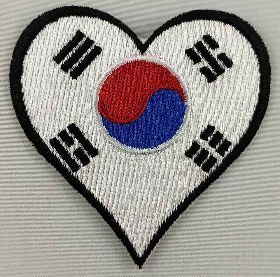 South Korea Heart Flag Patch Badge Embroidered Iron On Applique C/P