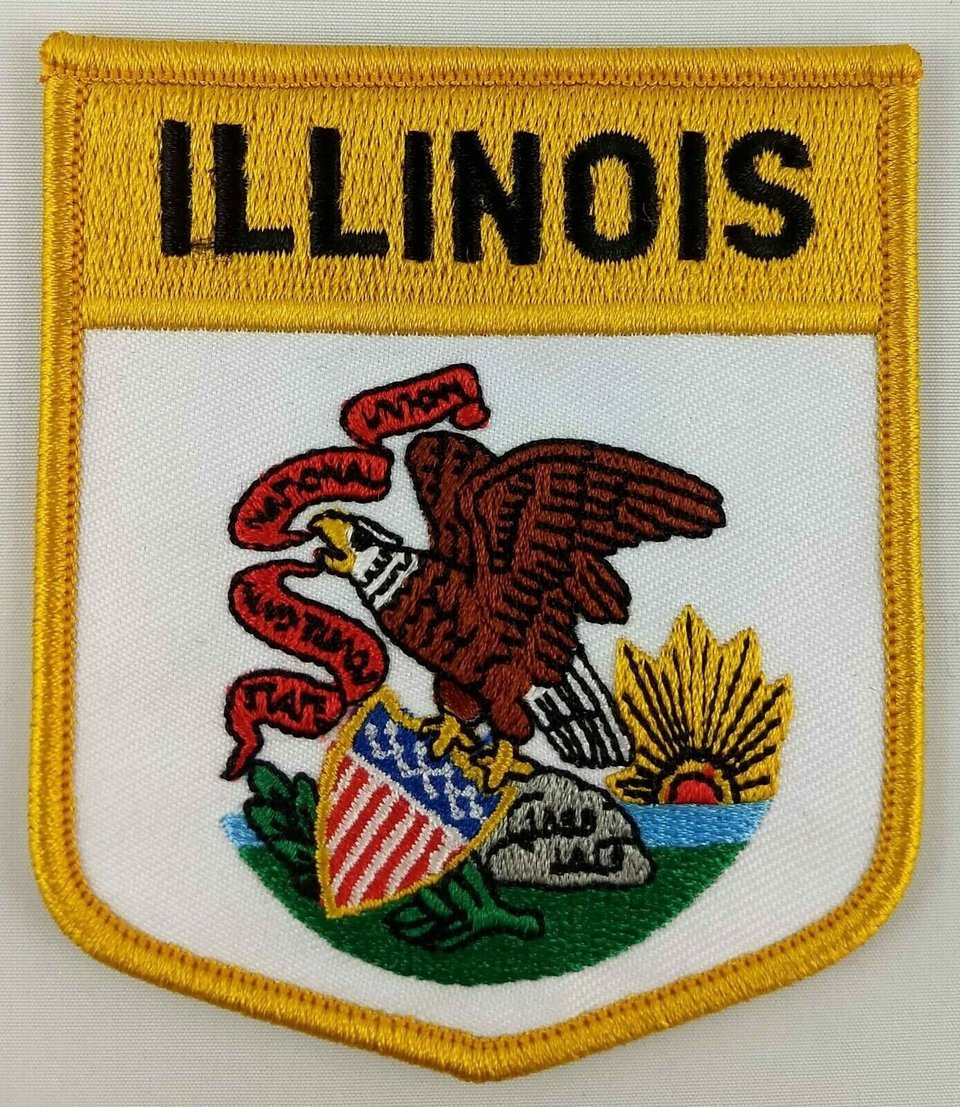 Illinois State Shield Patch Badge Embroidered Iron On Applique USA United States of America