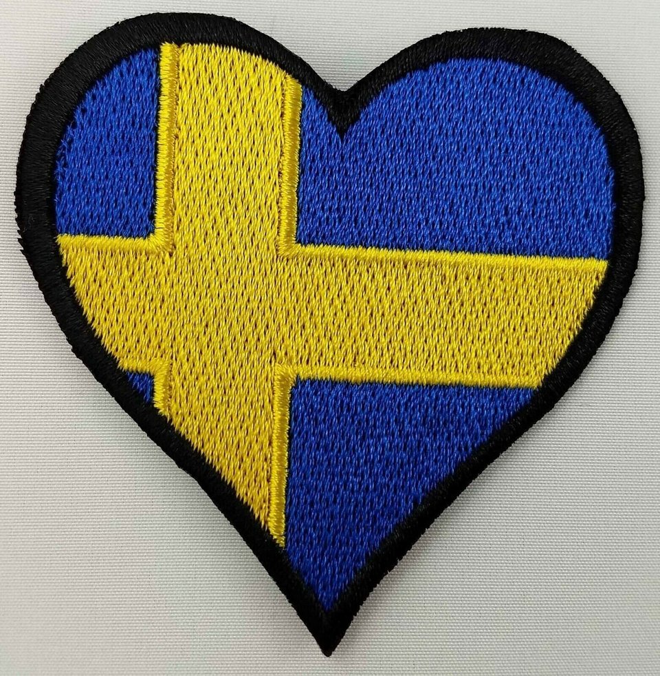 Sweden Heart Flag Patch Badge Embroidered Iron On Applique C/P