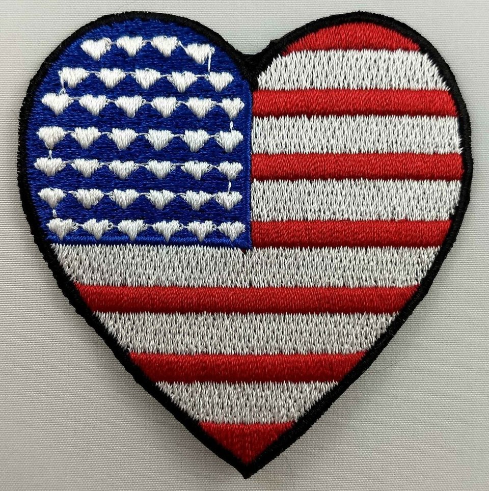 USA United States America Heart Flag Patch Badge Embroidered Iron On Applique C/P