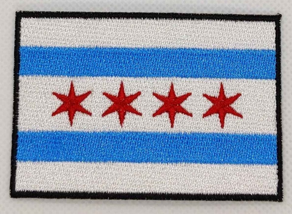 Chicago City Flag Patch Badge Embroidered Iron On Illinois Applique 3 Inches x Proportion C/P