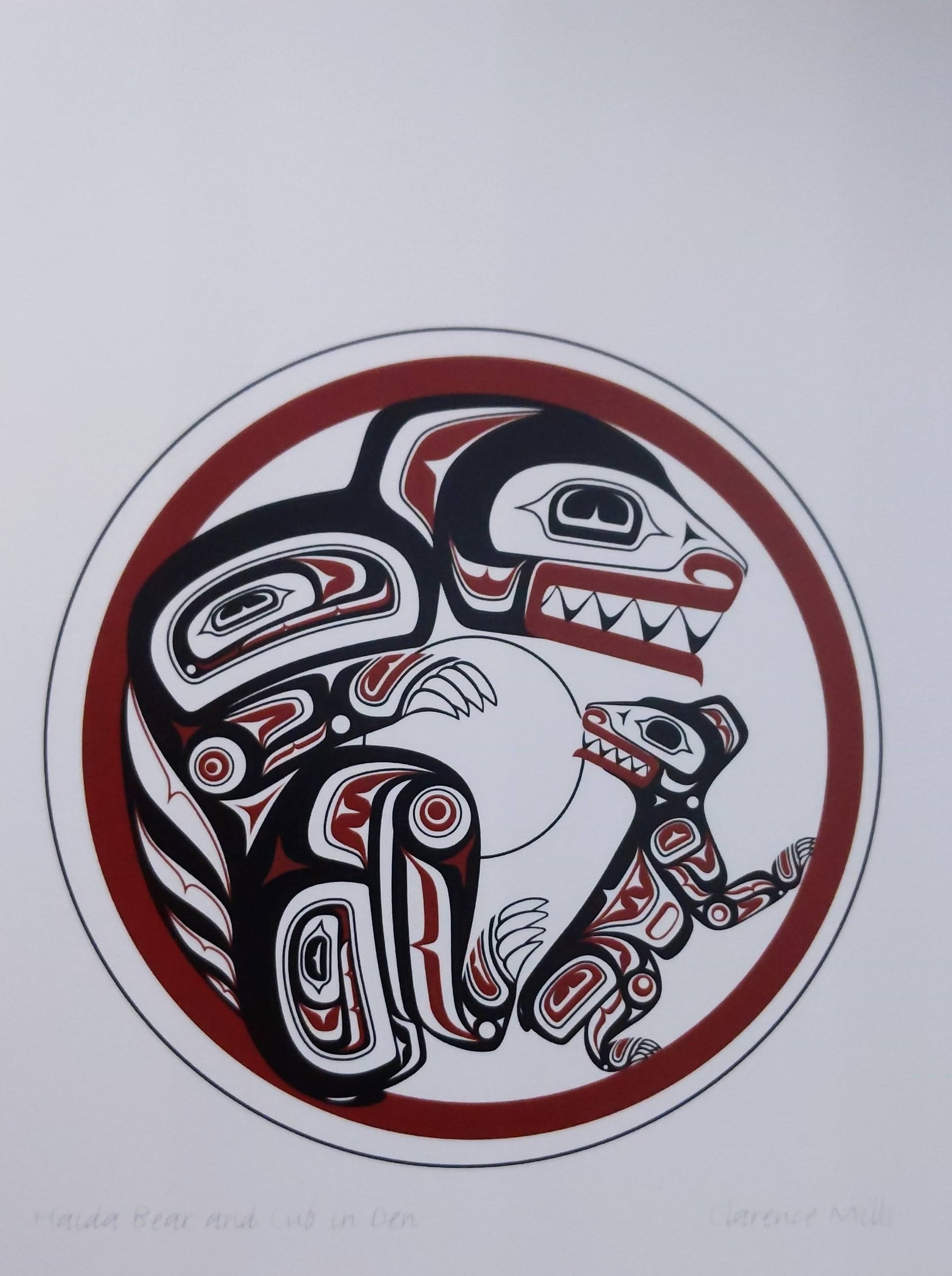 Haida Bear and Cub in Den by Clarence Mills Haida Artist 6"x9" art card