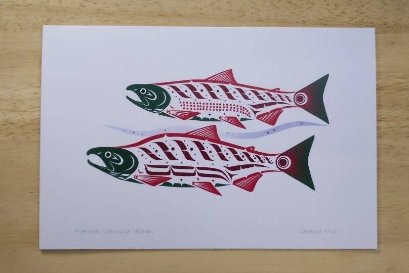 Natural Spawning Sockeye by Clarence Mills Haida Artist 6"x9" art card