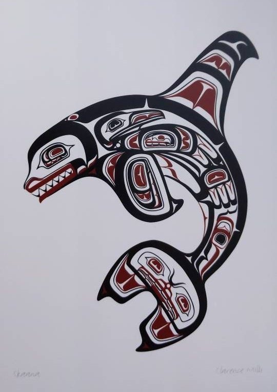 Skaana Haida Killer Whale by Clarence Mills Haida Artist 6"x9" art card