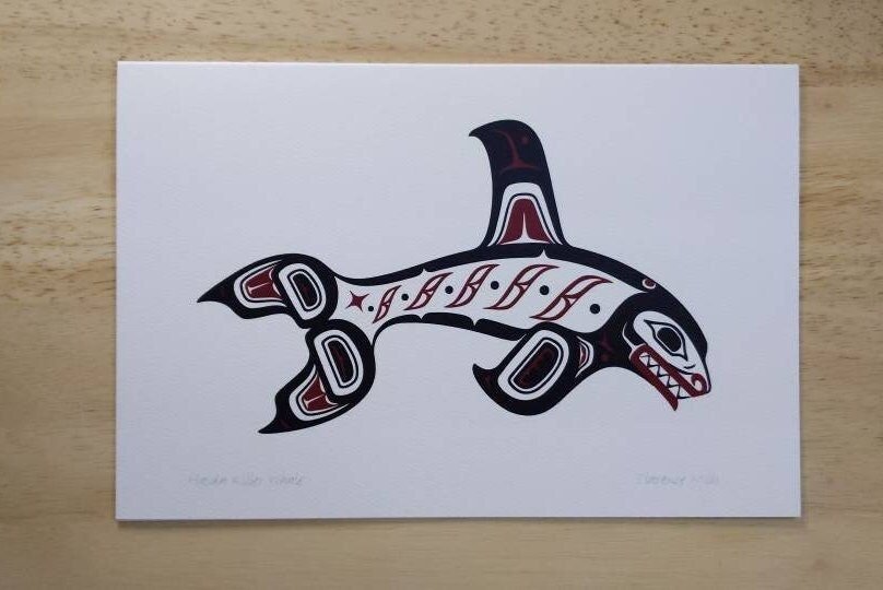 Haida Killer Whale by Clarence Mills Haida Artist 6"x9" art card