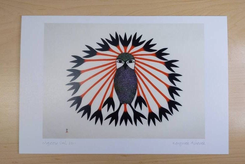 Majestic Owl, 2011 by Kenojuak Ashevak Inuit Artist 6"x9" Art Card