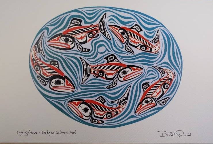 Swg’ag’ann Sockeye Salmon Pool by Bill Reid Haida Artist 6"x9" Art Card