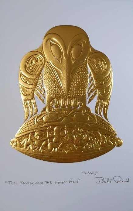 The Raven and the First Men by Bill Reid Haida Artist 6"x9" Gold Embossed Art Card