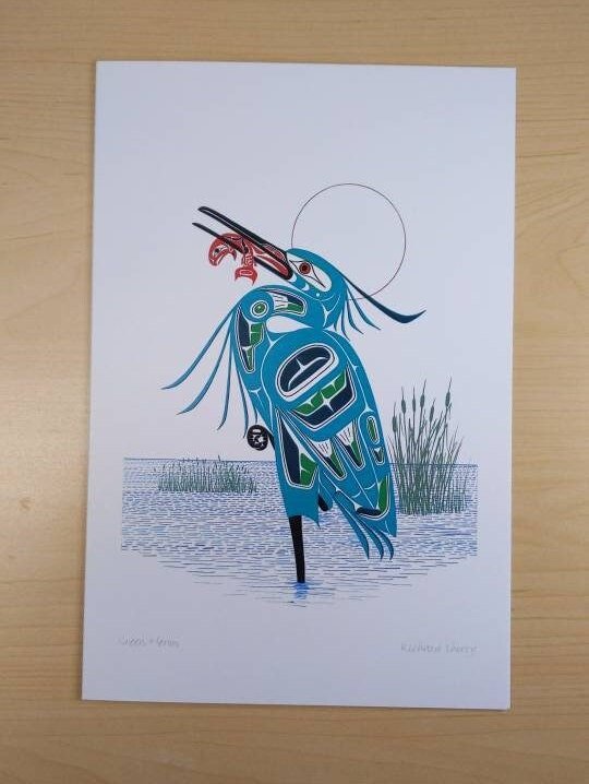 Green Heron by Richard Shorty Northern Tutchone Yukon Artist 6"x9" Art Card