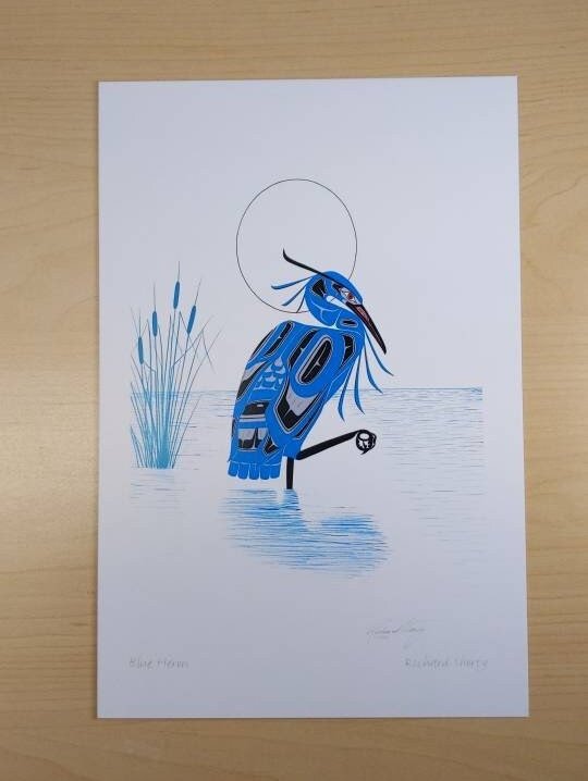 Blue Heron by Richard Shorty Northern Tutchone Yukon Artist 6"x9" Art Card