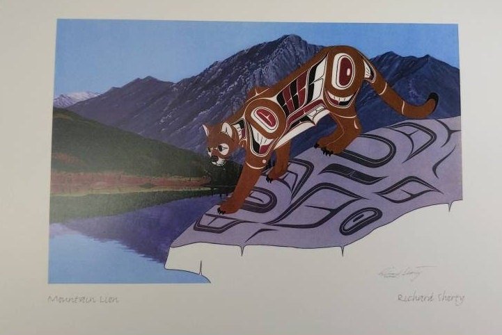Mountain Lion Cougar by Richard Shorty Northern Tutchone Yukon Artist 6"x9" Art Card