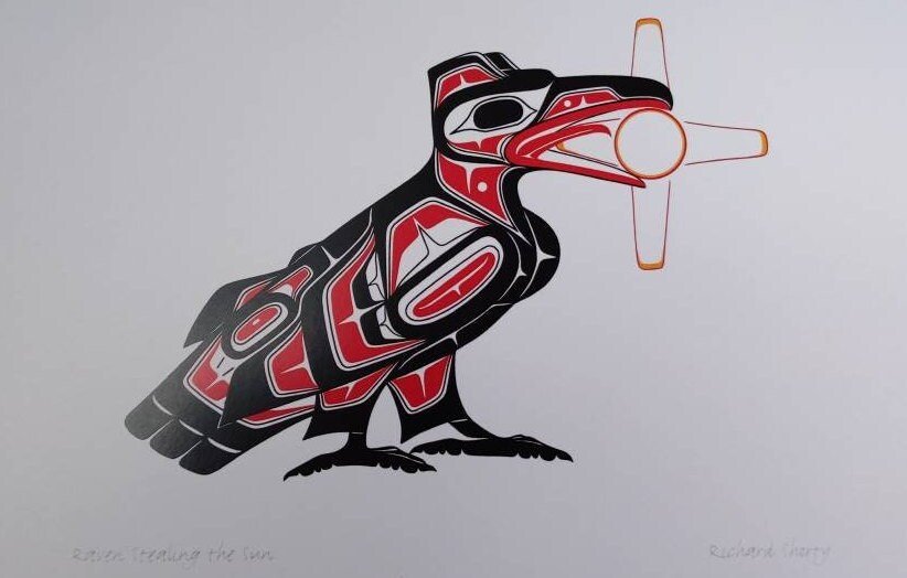 Raven Stealing the Sun by Richard Shorty Northern Tutchone Yukon Artist 6"x9" Art Card