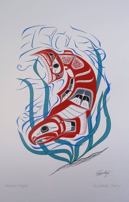Salmon Eagle by Richard Shorty Northern Tutchone Yukon Artist 6"x9" Art Card