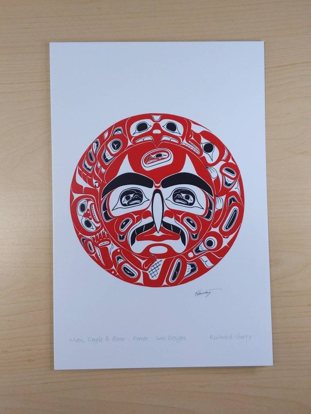 Man Eagle and Bear Power Sun Design by Richard Shorty Northern Tutchone Yukon Artist 6"x9" Art Card