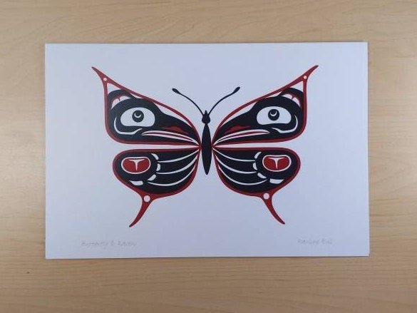 Butterfly and Ravens by Pauline Bull Salish Artist 6"x9" Art Card