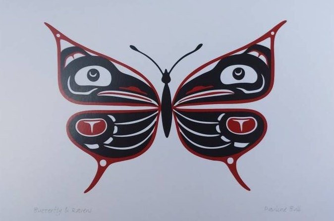 Butterfly and Ravens by Pauline Bull Salish Artist 6"x9" Art Card