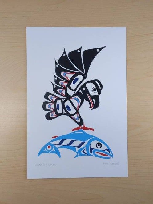 Eagle and Salmon by Eric Parnell Haida Artist 6"x9" Art Card