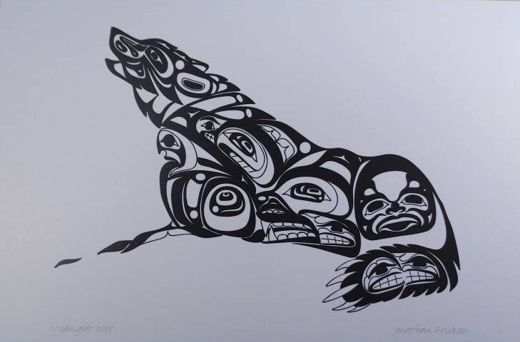 Midnight Wolf by Jon Erickson Gitxsan Artist 6"x9" Art Card