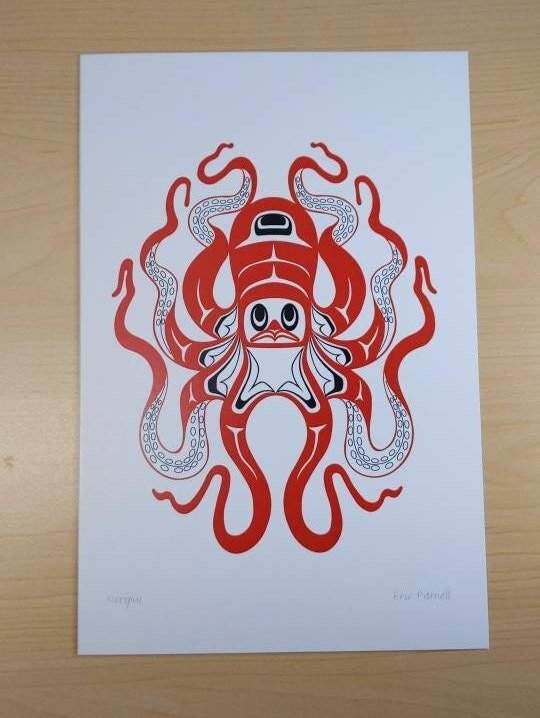 Octopus by Eric Parnell Haida Artist 6"x9" Art Card