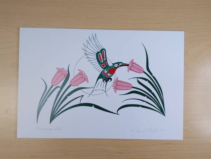 Hummingbird by Richard Shorty Northern Tutchone Yukon Artist 6"x9" Art Card