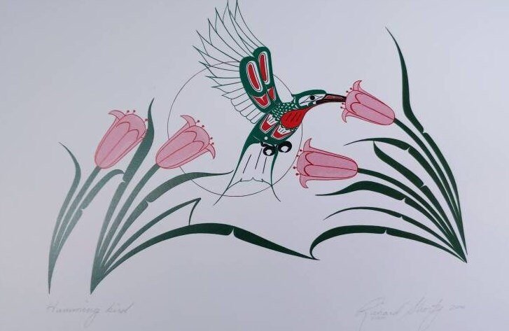 Hummingbird by Richard Shorty Northern Tutchone Yukon Artist 6"x9" Art Card