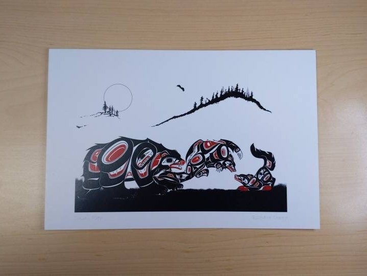 Bear and Cubs Child's Play by Richard Shorty Northern Tutchone Yukon Artist 6"x9" Art Card
