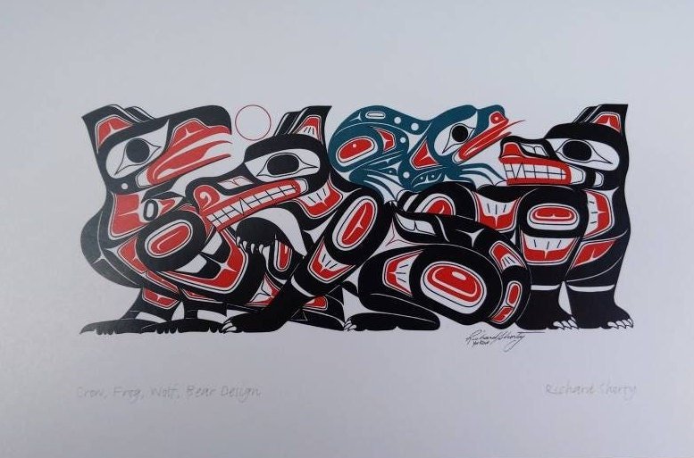 Crow, Frog, Wolf, Bear Design by Richard Shorty Northern Tutchone Yukon Artist 6"x9" Art Card