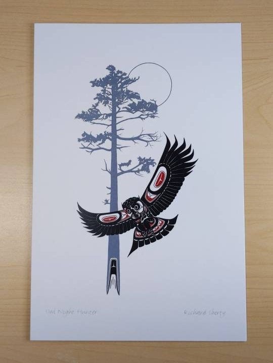 Owl Night Hunter by Richard Shorty Northern Tutchone Yukon Artist 6"x9" Art Card