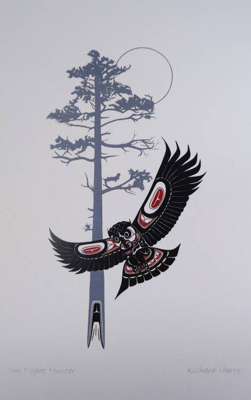 Owl Night Hunter by Richard Shorty Northern Tutchone Yukon Artist 6"x9" Art Card