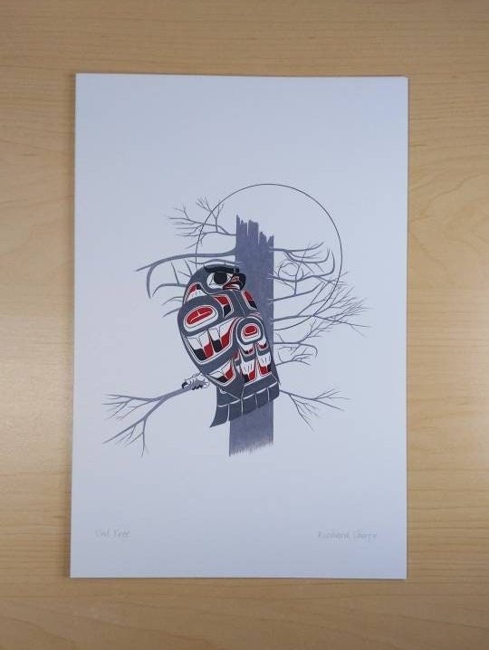 Owl Tree by Richard Shorty Northern Tutchone Yukon Artist 6"x9" Art Card
