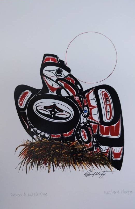 Raven and Little One by Richard Shorty Northern Tutchone Yukon Artist 6"x9" Art Card