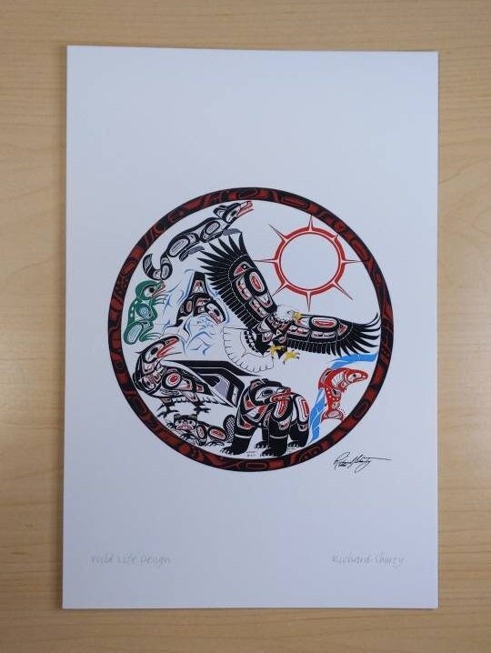 Wild Life Design by Richard Shorty Northern Tutchone Yukon Artist 6"x9" Art Card
