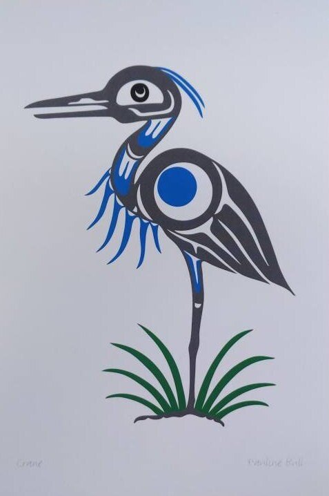 Crane by Pauline Bull Salish Artist 6"x9" Art Card