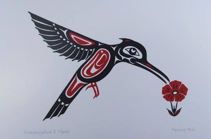Hummingbird and Flower by Pauline Bull Salish Artist 6"x9" Art Card